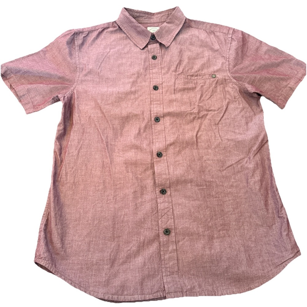 Voyager Button‎ Up Shirt Men's M Cotton Short Sleeve Light Red Chambray Casual